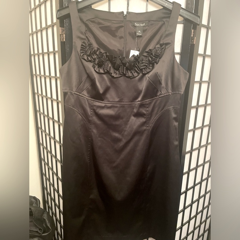 White House Black Market Black satin fitted classic “little black dress”